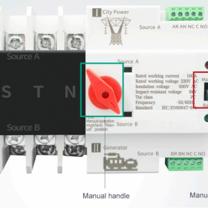 Switch de	Transferencia Automática Para redes de	4P 380 Vac 100 A a Riel Din